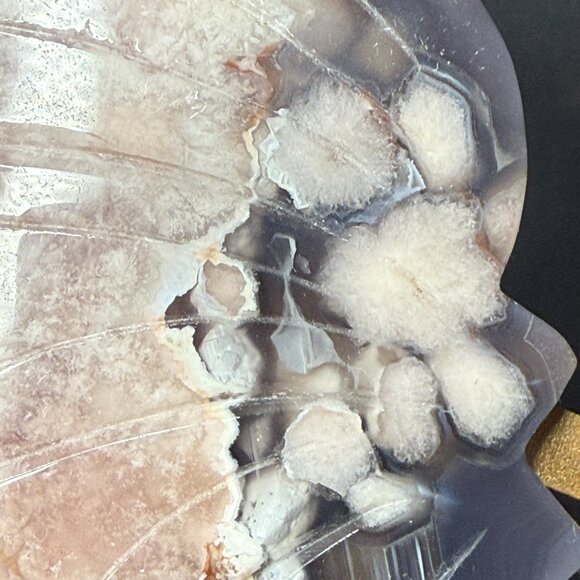 Black Agate Flower Butterfly Wings Pink Banding Natural Stone - Picture 2 of 8